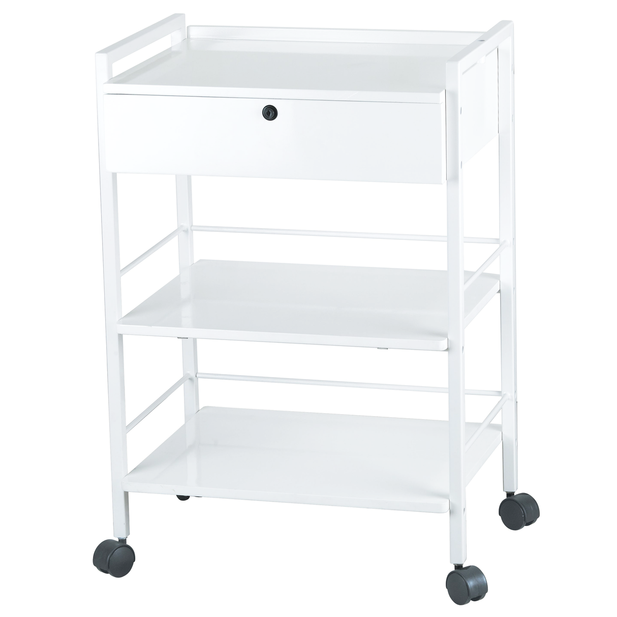 3 SHELF TROLLEY WITH 1 LOCKING TOP DRAWER